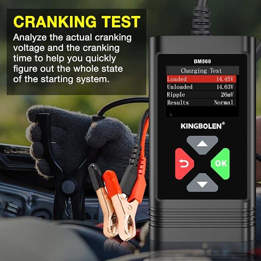 KINGBOLEN BM560 6V 12V Car Battery Tester, 100-2000CCA Voltage Tester, Precision Digital Auto Battery Analyzer, Loading/Charging/Starting System Tester for Cars SUV ATV Boats Motorcycles Vehicle