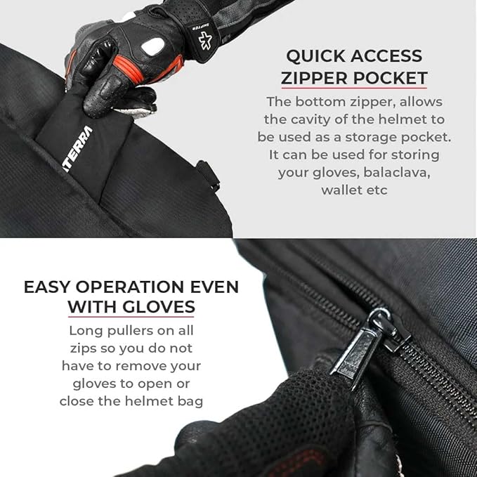ViaTerra ADV Helmet Bag (Black Grey) I Avoid Scratches & Dirt on Helmet Visor I for Safe Carry & Storage of Off Road Helmets I Lined with Foam Padding