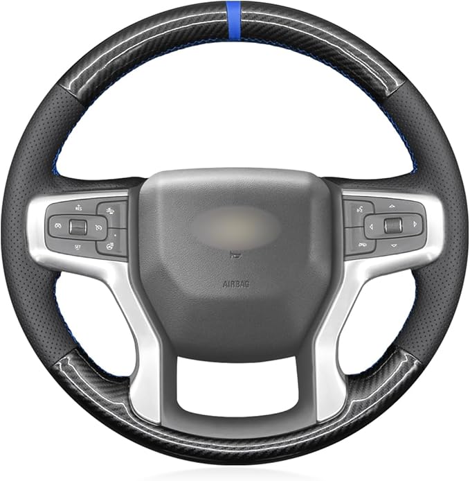 MEWANT DIY PU Carbon Fiber Black Genuine Leather Steering Wheel Cover for Chevy Blazer Silverado 1500 2500 Suburban