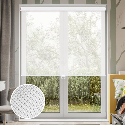 LUCKUP Light Filtering Roller Shades for Windows, Cordless Semi Sheer Solar Blinds with 5% Openness Free-Stop Window Shades for Home & Office, White 40" W x 72" L