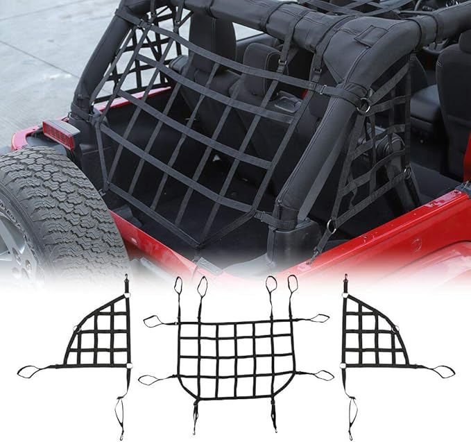 RT-TCZ for Jeep JKU Black Cargo Net Rear Restraint Net Trail System for Jeep Wrangler JKU 2007-2017 4 Door Black Accessories 3pcs