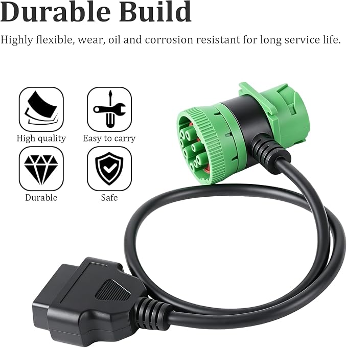 Green Type 2 J1939 Male and Female Pass-Through to OBD2 OBD II Cable (1)