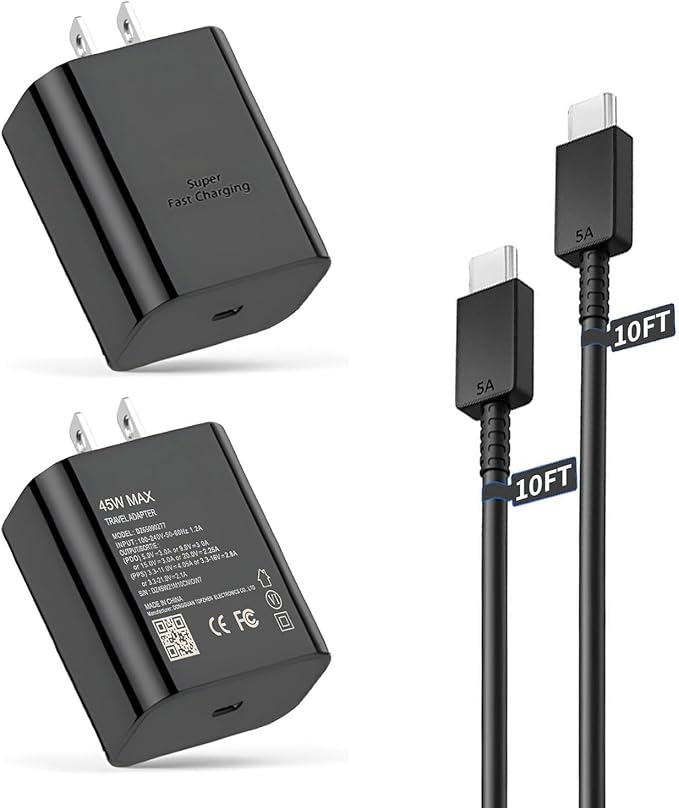 Z Flip Super Fast Charger Type C,45W USB C Wall Charger Fast Charging for Samsung Galaxy S26 Ultra/S24/S23/S25，Galaxy Z Flip7 /Flip 6/Flip5 Z Fold 7/6 & 10FT Long Type C Charging Cable 2Pack