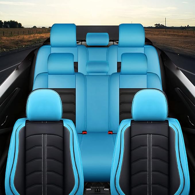 Car Seat Cover 8 Seats for Toyota Highlander 2001-2026, Durable Wear Resistant Waterproof Seat Cover, Breathable No Odor Premium Leather Vehicle Interior Accessories.(8 Standard,Black Blue)