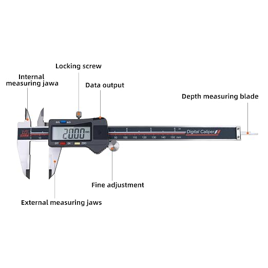 Digital Caliper, 0-6 Inch/150mm Stainless Steel Vernier Caliper Digital Micrometer with Large Screen, Easy Switch from Inch Metric Fraction, Equipped with A Data Output Port