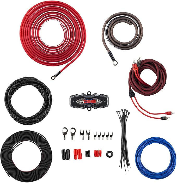 DS18 AMPKIT8 8 Gauge Amp Kit Amplifier Install Wiring 8 Ga Pro Installation Cables, 800 w (8 Gauge)
