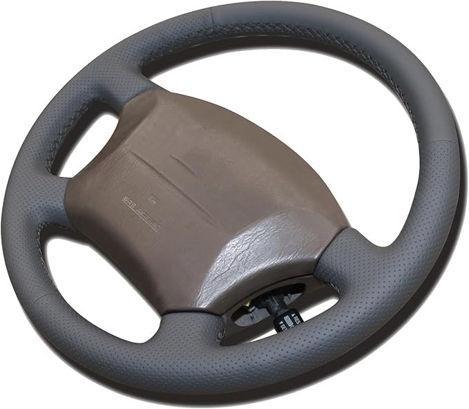 Loncky Custom Fit Dark Grey Genuine Leather Steering Wheel Cover for Toyota Land Cruiser 1995 1996 1997 1998 1999 2000 2001 2002 Accessories Car Interior Hand Stitched OEM Parts