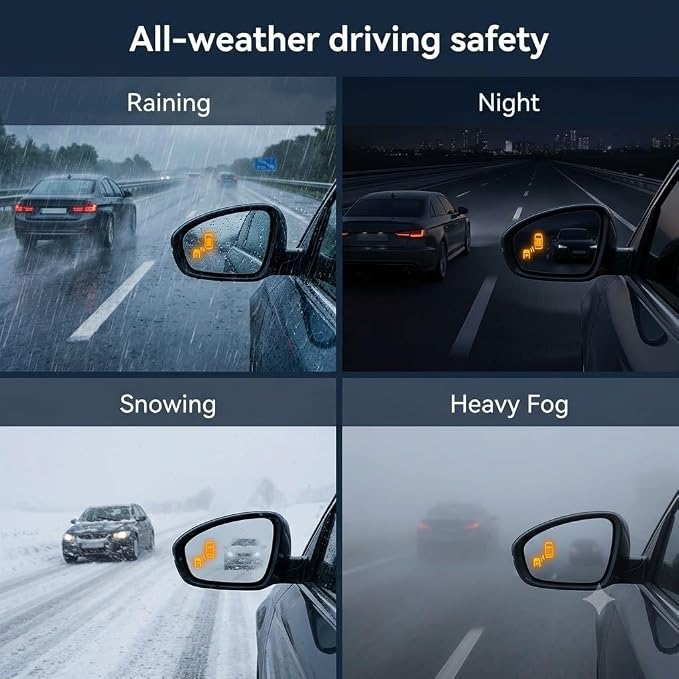 24ghz Microwave Radar Blind Spot Detection System Kit Compatible with 12V Universal Cars, SUVs; Monitors Rear Blind Zones to Deliver LED Buzzer Alerts for Lane Change Assist Kit