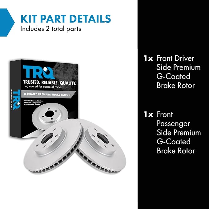 TRQ Front Brake Rotor Set 11.81 in G Coated Vented for 2013-2020 Ford Fusion 2013-2016 Lincoln MKZ