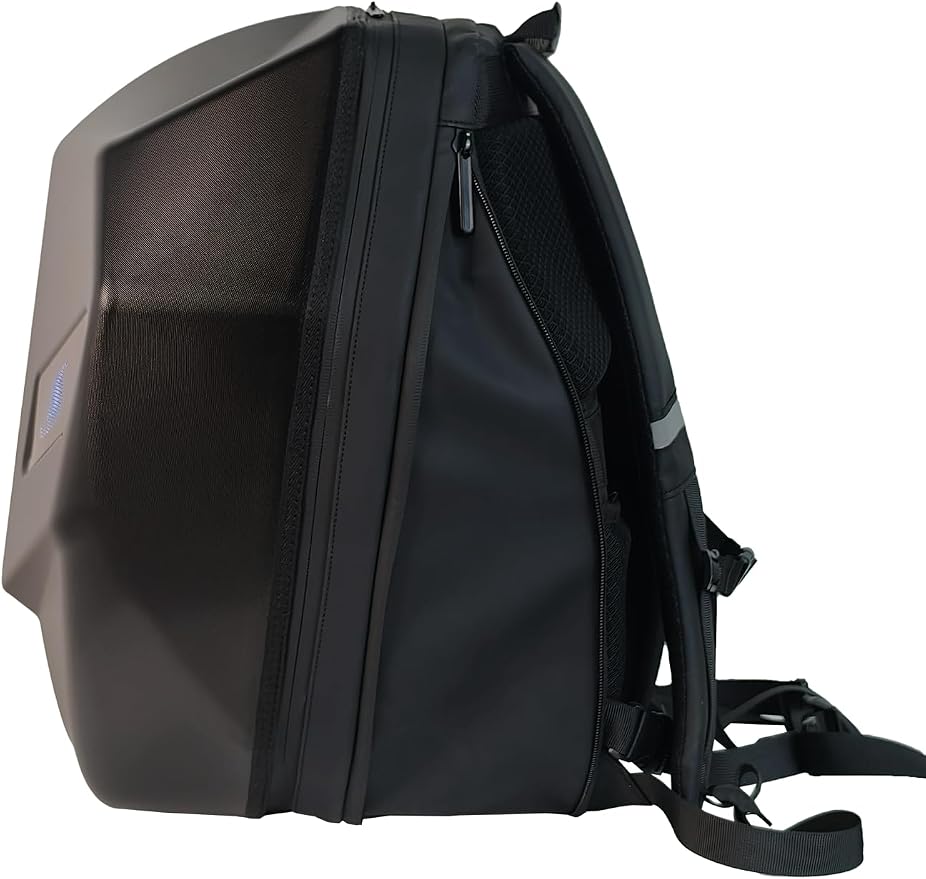 Motorcycle Backpack with LED Eyes, Waterproof Hard Shell Laptop Bag for Riding, Cycling, Travel, Black