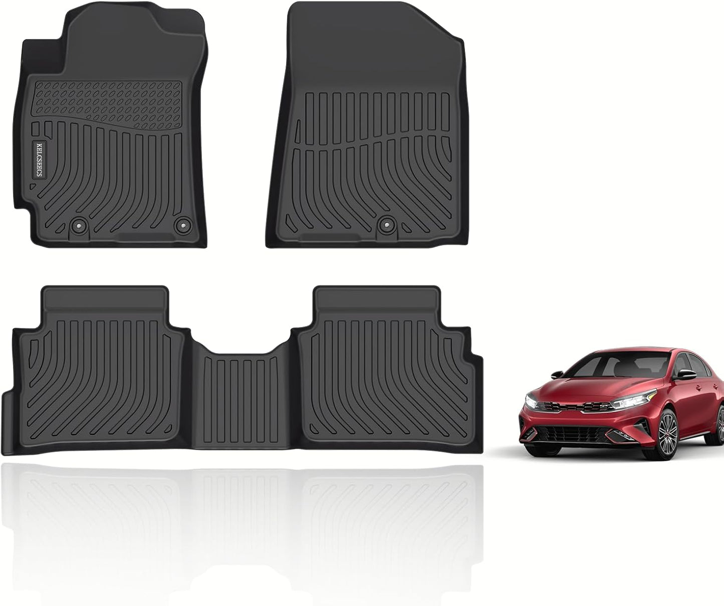 KELCSEECS® Floor Mats Custom for Kia Forte 2024 2023 2022 2021 2020 2019 All-Weather Protection Mats TPE Non-Slip Automotive Floor Liners Front Row and Second Row Full Set Accessories Liners