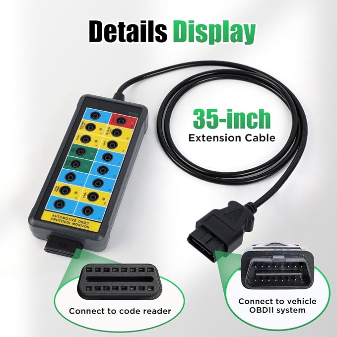 OBD2 Breakout Box Powerful OBDII Protocol Detector Communication/Power/Ground Detection Breakout Box 16-Pin CAN Breakout Box Automotive with OBD2 Scanner Connector, 4mm Banana Jack, 35-inch Cable