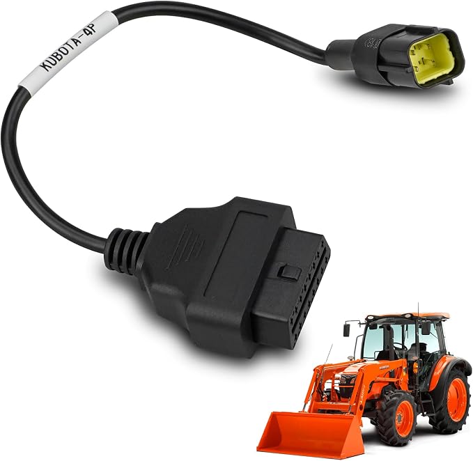 OBD2 Adapter Cable for Kubota Vehicles, 4 Pin to 16 Pin OBD1 to OBD2 Diagnostic Connector, Compatible with OBD II Scan Tools – Replaces 3824-26