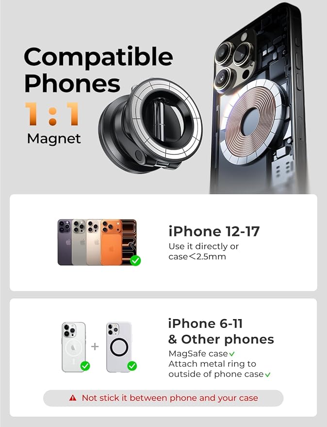 LISEN for Magsafe Car Mount, Cell Phone Holders for Your Car, Magnetic Car Accessories for Women Men Jeep Truck, Gifts for Mothers Day Him Her for iPhone 17 Pro Max 16 15 14 13 12, Samsung S26, Black