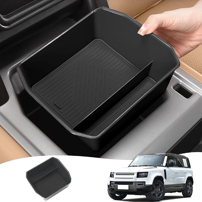 Armrest Storage Box for 2020-2025 2026 Land Rover Defender 90 110 130 Central Console Organizer Tray Bag Protective Pad Decorative Modification Accessories (Refrigerator-Equipped Version/Black)