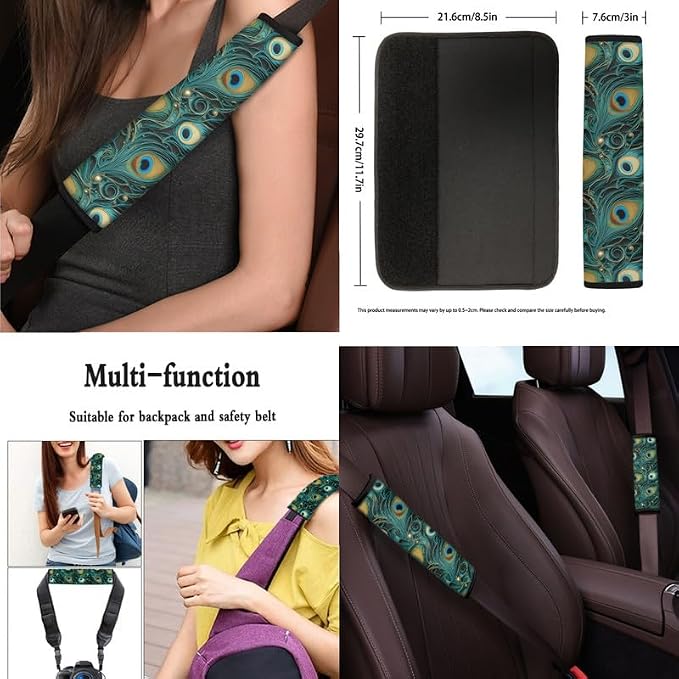 Peacock Feather Print Car Seat Cover Full Set Cartoon Animal Relief Feathers Pattern 13 Pcs Print Front/Rear Split Bench Protection Universal Fit for Auto Truck Van SUV