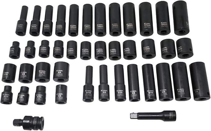 K Tool International 37042 SAE and Metric Impact Socket Set with 3/8" Drive for Garages, Repair Shops and DIY, 6-Point, Heat-treated, Chrome-moly Steel, Laser Engraved, Molded Case, 42 Piece