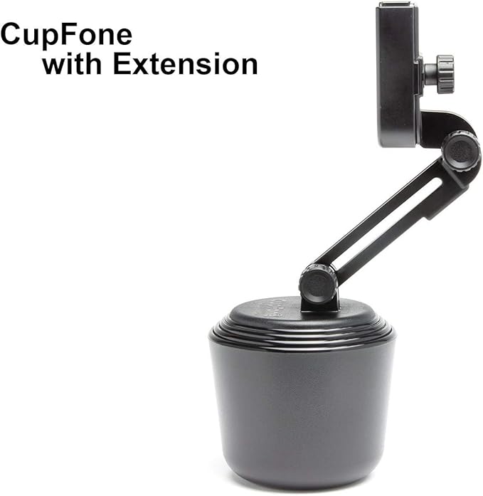 WeatherTech CupFone with Extension – Adjustable, Universal Cup Holder Cell Phone Mount Car & Truck Accessory – Best Design for iPhone & Smartphone Charging – Black Plastic Knobs