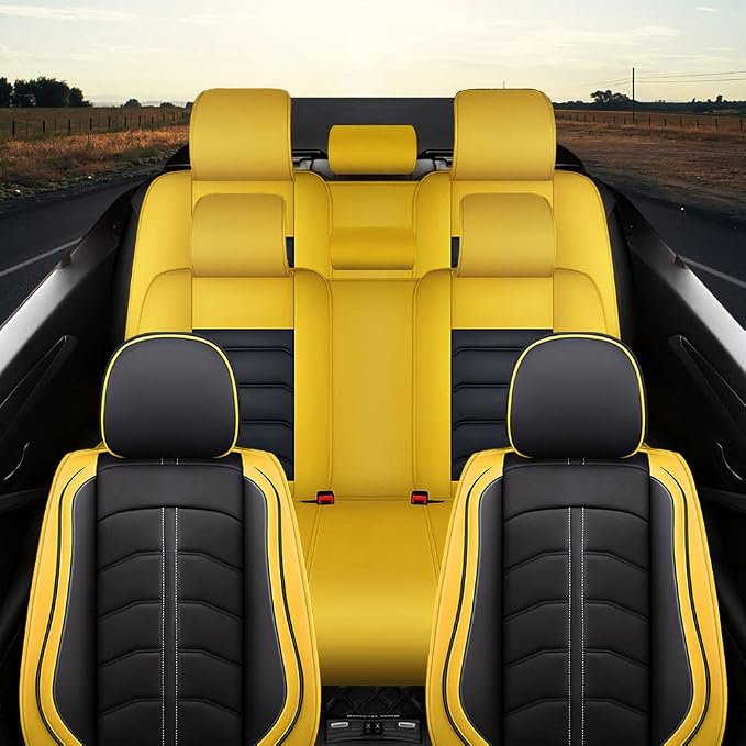 Car Seat Cover 8 Seats for Toyota Highlander 2001-2026, Durable Wear Resistant Waterproof Seat Cover, Breathable No Odor Premium Leather Vehicle Interior Accessories.(8 Standard,Black Yellow)