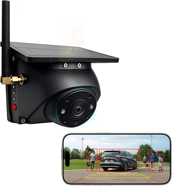 Portable Wireless Backup Camera Magnetic Solar WiFi Rear View Camera for RV | 1080P HD Night Vision AI BSD Detection Alert 9600mAh Battery No wiring Phone App Control Adjustable Camera for Truck Trailer
