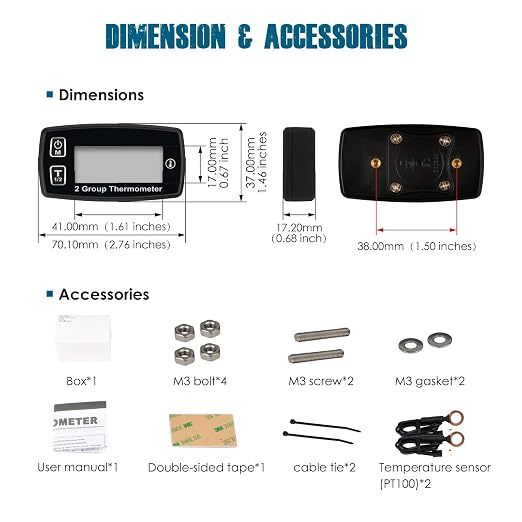 Runleader Digital LCD Engine Temp Gauge,Dual Temperature Record,Backlight Display,User Shutdown,Battery & External Power Supply for Generator Motorcycle Dirtbike ATV Outboard Motor Marine