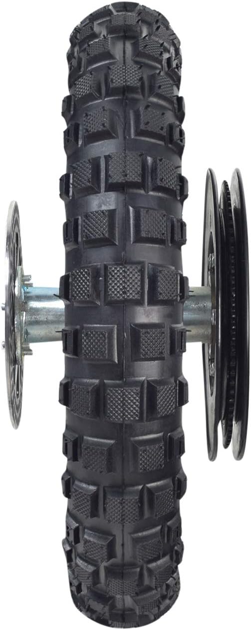 AlveyTech Rear Wheel Assembly for Razor MX500 and MX650 Dirt Rocket Bike - Replacement Kit with 2.5-10 Knobby Tread Tire, Inner Tube, Rim, Axle, Brake Rotor, 80 Tooth Sprocket, Freewheel, Chain Guard