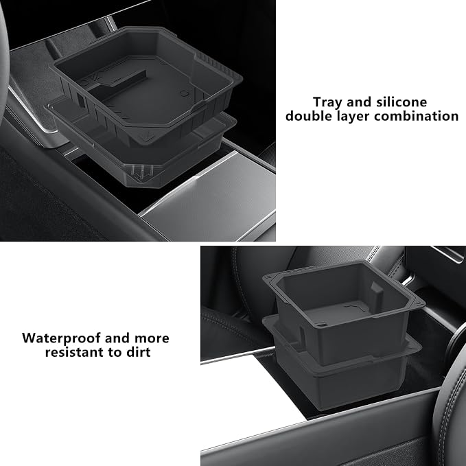 Jawjut Center Console Organizer for 2025 2026 Tesla Model Y Juniper – 3PCS Hidden Console & Armrest Organizer (Black)