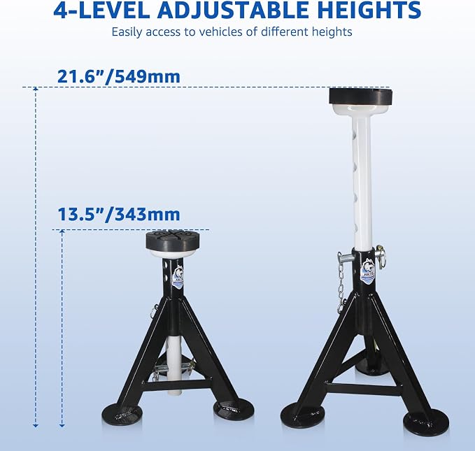 HKTE 4 Ton Jack Stands, Automotive Jack Stands with Flat Rubber Saddle & Security Locking Pins, Adjustable Vehicle Support for Cars SUVs Light Trucks, 2 Pack