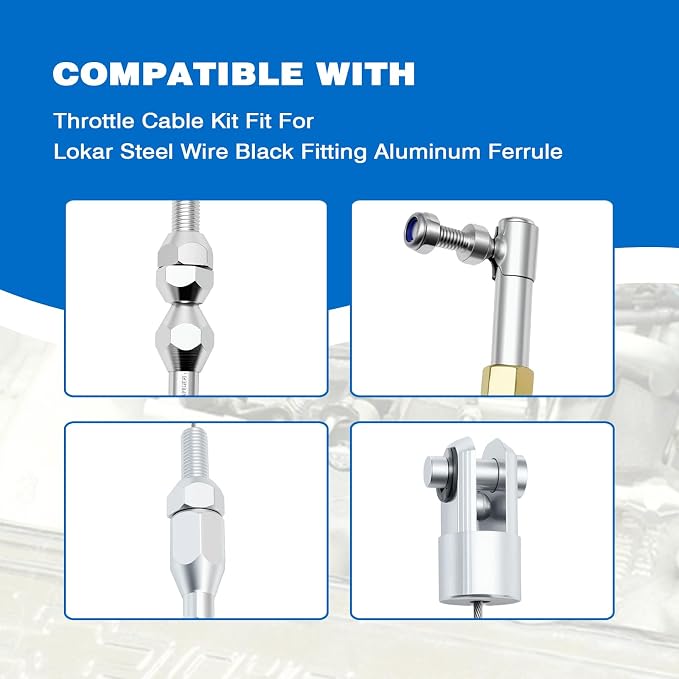 Throttle Cable Kit Compatible With Lokar Steel Wire Black Fitting Aluminum Ferrule Replace for XTC-1000HT36