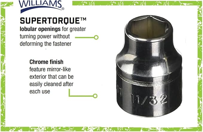 Williams B-611 3/8 Drive Shallow Socket, 6 Point, 11/32-Inch