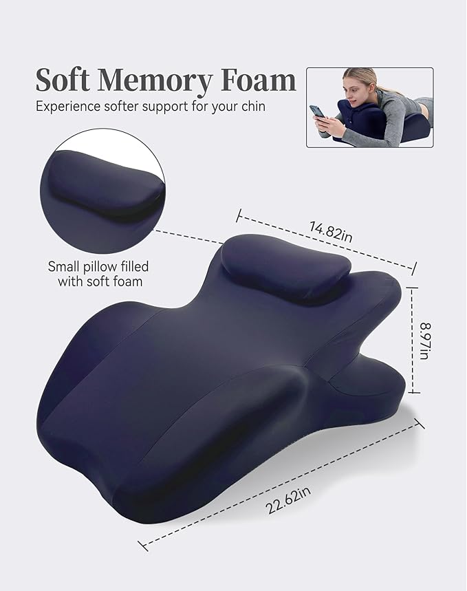 Memory Foam Wedge Pillow Ergonomic Reading Pillow, Comfortable and Supportive Back Support Prone Pillow to Relax Neck and Back for Reading, Watching TV, Sleeping on Your Stomach in Bed-Navy Blue