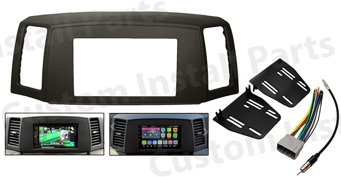 Double Din Navigation Radio Bezel Dash Install Kit with Standard Wiring Harness and Antenna Adapter - Khaki Compatible with Jeep Grand Cherokee 2005-2007