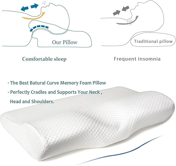 EPABO Contour Memory Foam Pillow Orthopedic Sleeping Pillows, Ergonomic Cervical Pillow for Neck Pain - for Side, Back and Stomach Sleepers, Free Pillowcase Included (Firm & Near King)