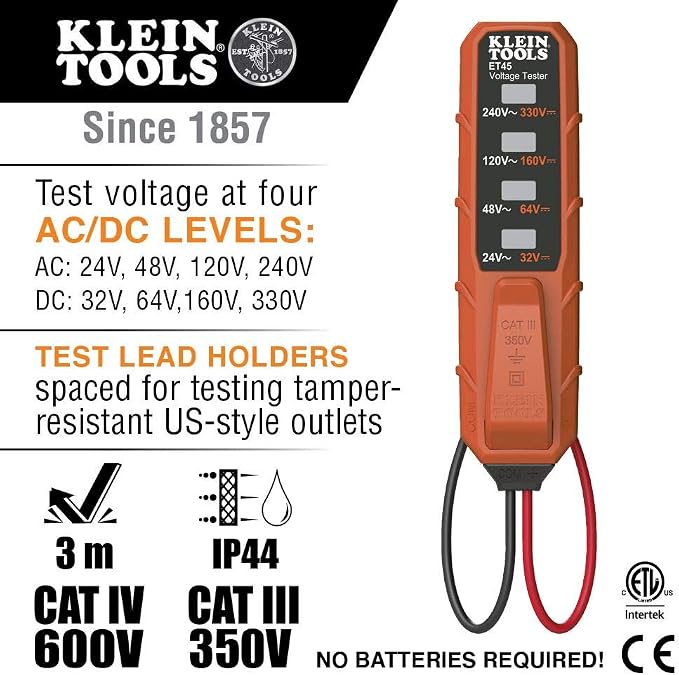 Klein Tools NCVT3PKIT Electrical Test Kit, Dual-Range Non-Contact Voltage Tester & RT250 GFCI Receptacle Tester with LCD Display, for Standard 3-Wire 120V Electrical Outlets