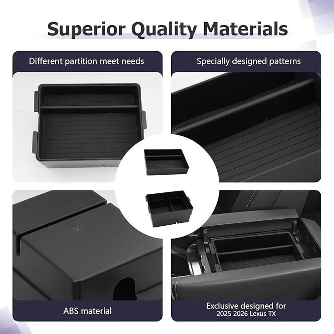 LUWU 2025 2026 Lexus TX Center Console Organizer 2-Pack for 2024 2025 2026 Lexus TX 350/500h/550h+ Accessories Armrest Console Storage Box Glove Organizer Tray ABS Material Black