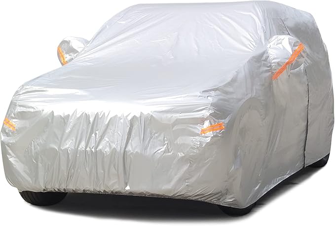 SEAZEN 2 Layers SUV Car Cover Waterproof All Weather, Outdoor Car Covers for Automobiles with Zipper Door, Hail UV Snow Wind Protection (Length Up to 190")