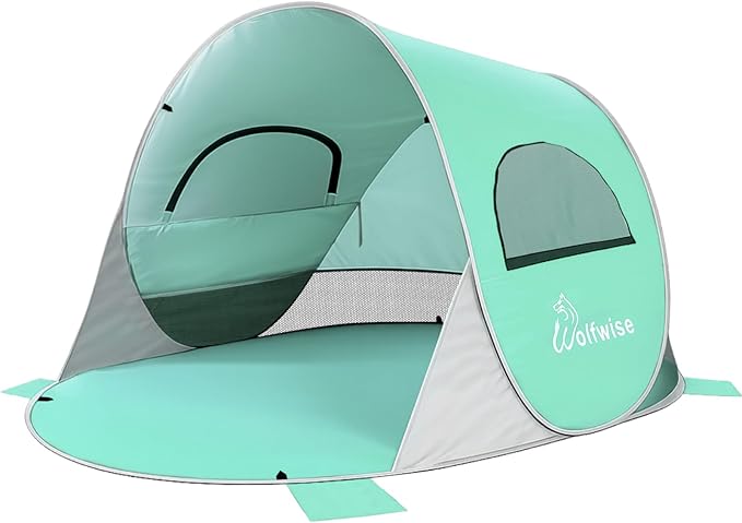 Wolfwise Pop up Beach Tent Sun Shelter with UPF50+ UV Protection, Instant Easy Setup Popup Beach Shade Canopy for 2 Person, Portable & Foldable with Carring Bag, 79 ×49×38 in, Mint Green