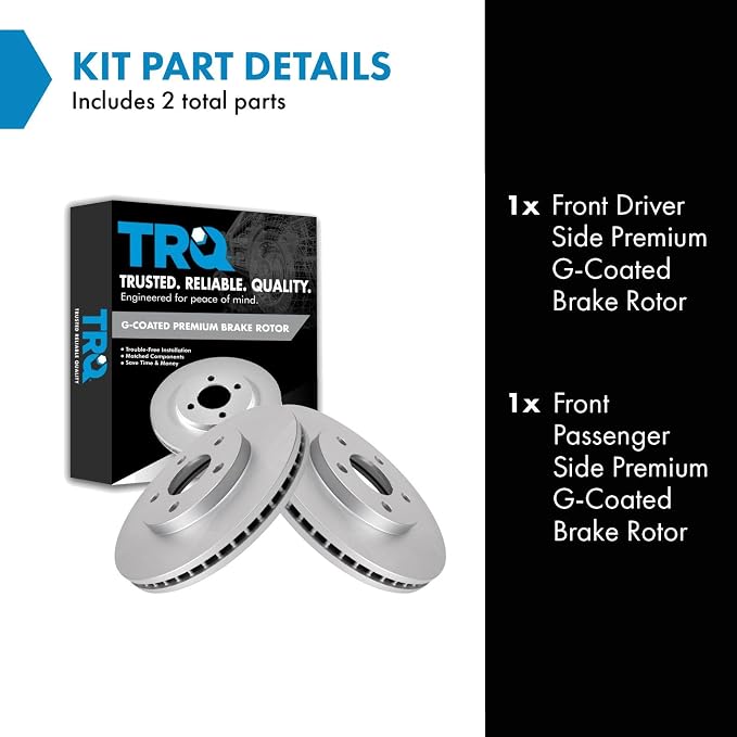 TRQ Front Brake Rotor Set G Coated Vented Compatible with 2006-2011 Chevrolet HHR