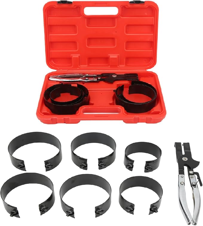 Auto Engine Piston Ring Compressor Tool Set, 6 Piston Rings (73-111mm/2.9-4.4inch) with 1 Adjustable Installer Pliers for Repairing Car Truck Automotive Engine