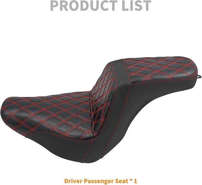 Motorcycles Two-Up Seat Front Rear Driver Passenger Cushion Seat Fit for Harley Low Rider FXLR FXLRS Sport Glide FLSB 2018-Up (Red Stitching)