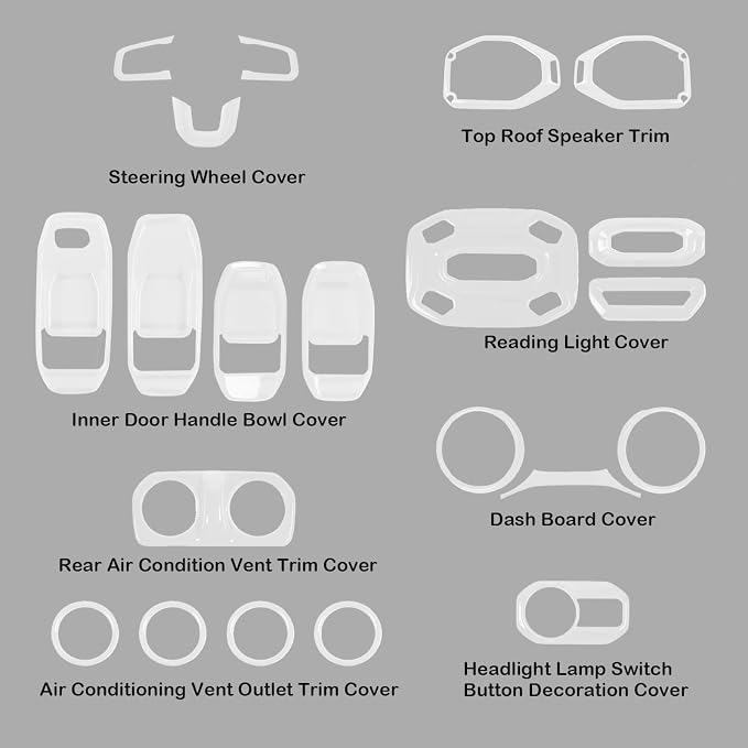 CheroCar 21PCS Full Set Interior Decoration Trim Kit for 2018-2026 Jeep Wrangler JL JLU & Gladiator JT Steering Button Frame, Air Conditioning Vent, Reading Light, Speaker (White)