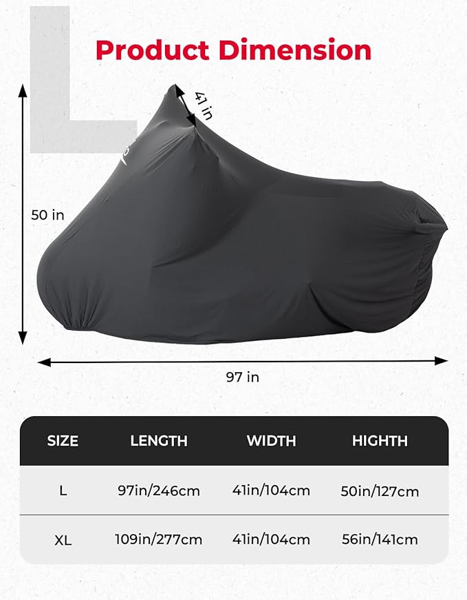 KEMIMOTO Indoor Motorcycle Cover Soft Stretch Elastic Dustproof Covers Fit for Touring Cruiser Street Glide Road King Scout Chief Rebel 500 1100 Low Rider Heritage Classic R 1300 GS Ninja 400 500 650