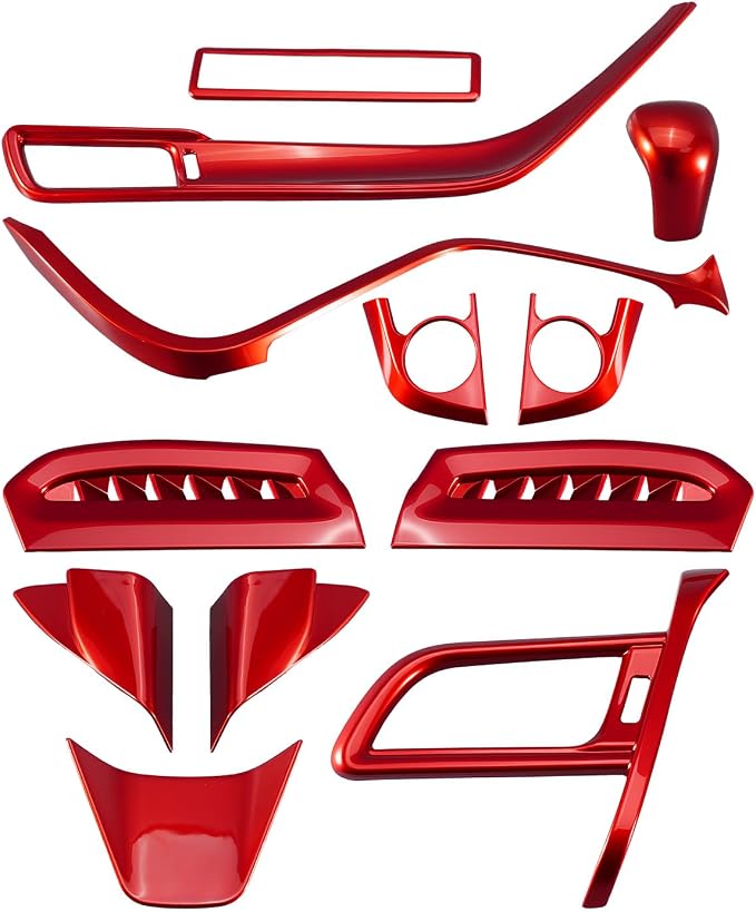 Red Carbon Fiber Interior Trim Kit Fit for Toyota Camry 2018-2024 | Dashboard Console Center Frame, Air Outlet and Steering Wheel Cover, Full Decoration Set