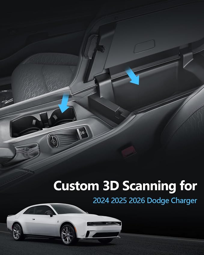 SKTU 2PCS for 2024 2025 2026 Dodge Charger Center Console Organizer for 2024 2025 2026 Dodge Charger Daytona Cup Holder Console Tray Dodge Charger 2024 2025 2026 Accessories ABS Storage Box