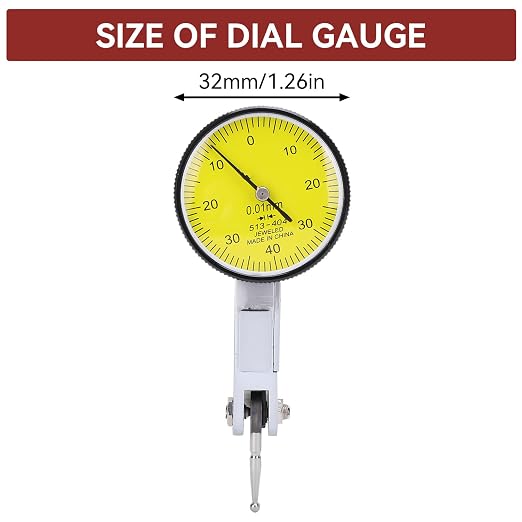 Dial Indicator with Flexible Strong Magnetic Stand Base, Dial Test Indicator Set 0-0.8mm Tester Gage Resolution 0.01mm for Machine Set-Up, Narrow Area Measurement