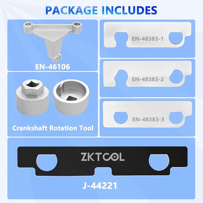 ZKTOOL 6Pcs Camshaft Retaining Aligning Timing Tool Set Compatible with GM Cadillac Buick Chevrolet Pontiac Saab 2.8 2.9 3.0 3.2 3.5 3.6 3.7 4.2 Engine, OEM J-44221 EN-48383 EN-46105 EN-46106 EN-46111