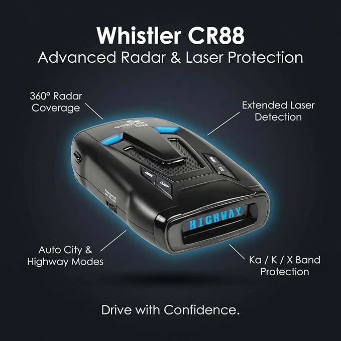 Whistler CR88 High Performance Laser Radar Detector: 360 Degree Protection and Bilingual Voice Alerts,Black