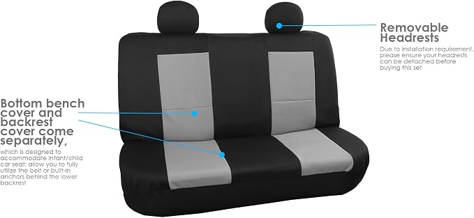 FH Group FB085114 +F11306 Premium Waterproof Seat Covers (Gray) Full Set – Universal Fit for Cars Trucks & SUVs