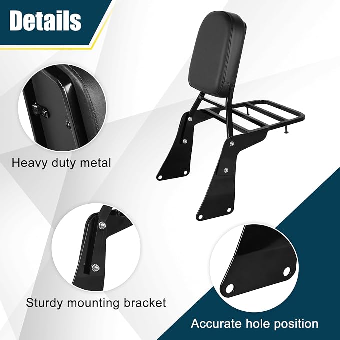 Motorcycle Passenger Backrest Sissy Bar Luggage Rack With Back Rest Cushion Pad Compatible With For Kawasaki Vulcan 1500 VN1500 Classic 1996-2008 Sissy Bar Backrest