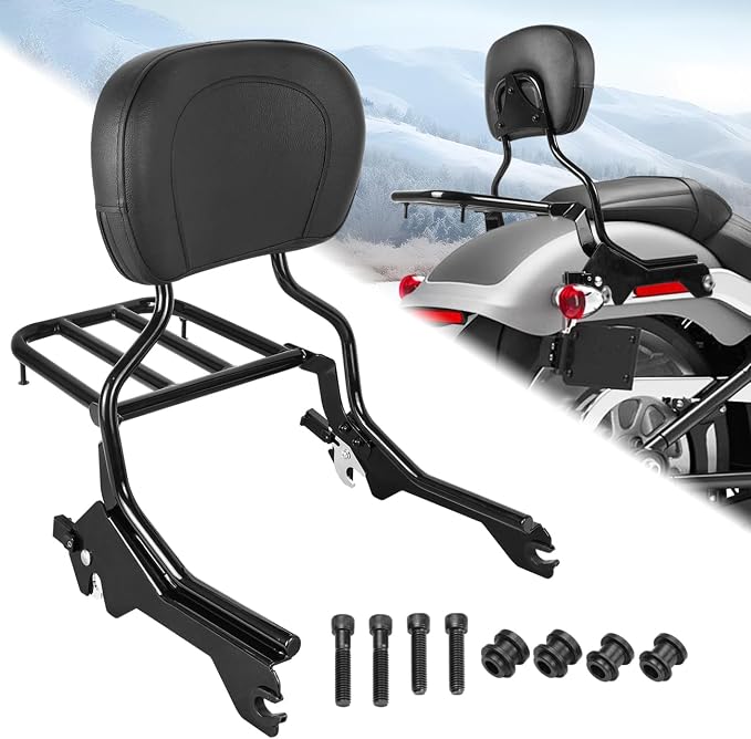 AUFER Rear Passenger Backrest Sissy Bar with Luggage Rack & Docking Hardware Kit Compatible With For 2018-UP Harley Softail Fat Boy FLFB FLFBS Breakout FXBR FXBRS